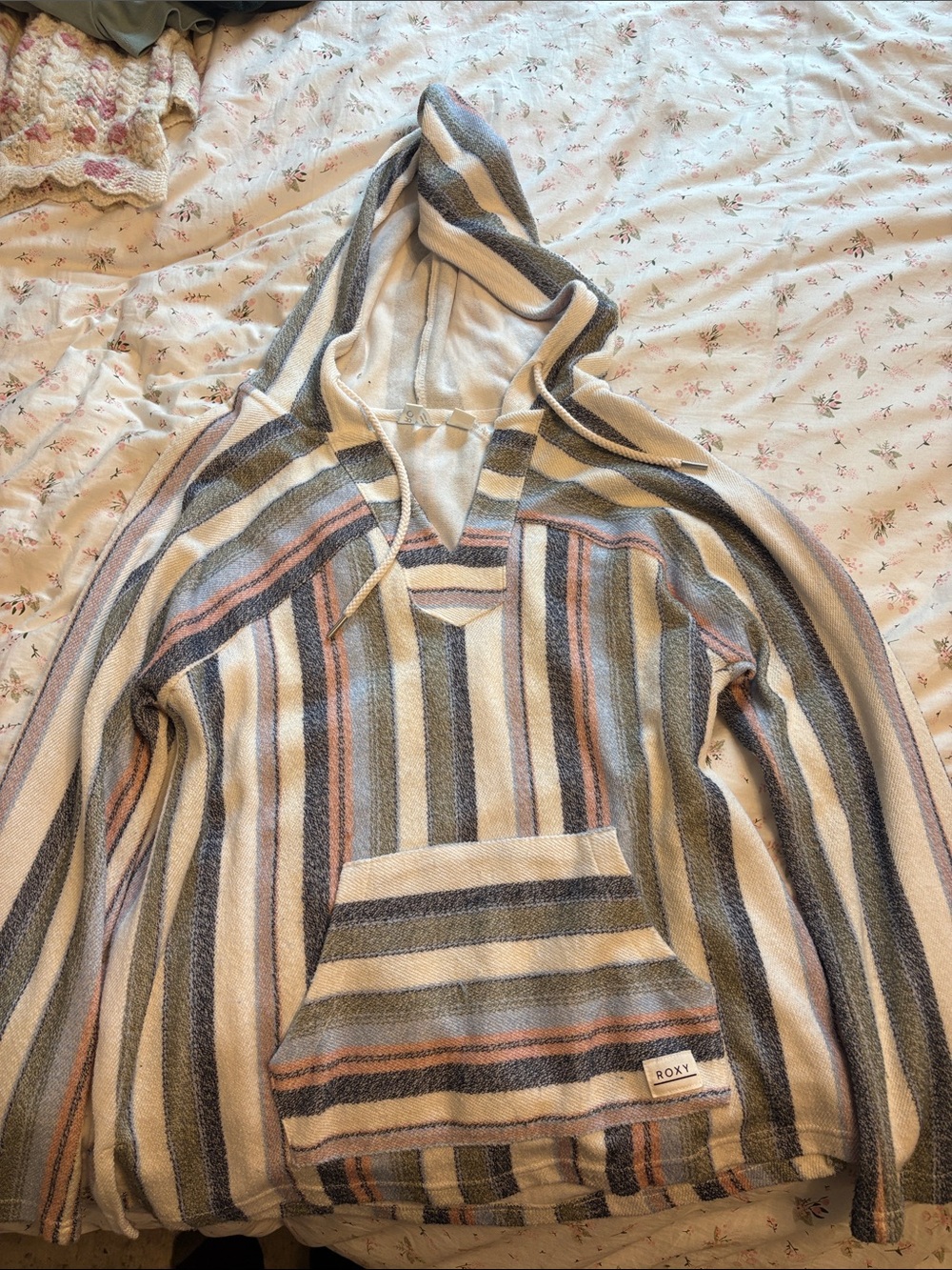 Roxy Striped Hoodie in Cream, Gray & Pink